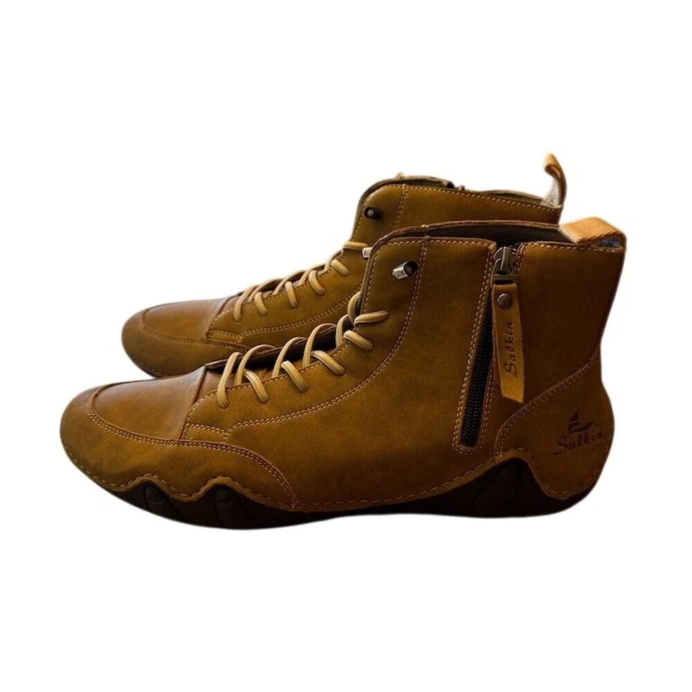 Salkin Men's Brown Suede Chukka Ankle Boots Lace Up Side Zip Size 13 EU 47
